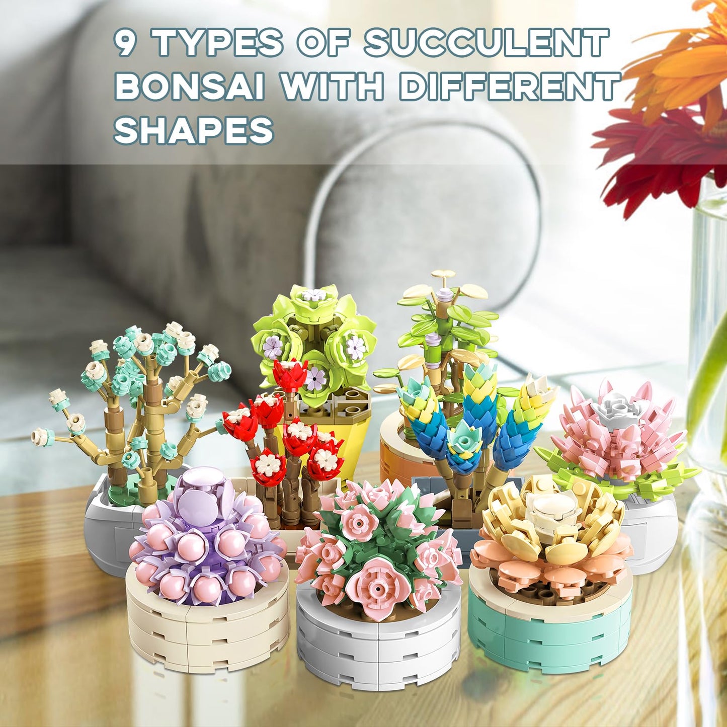 JMBricklayer Flowers Succulents Botanical Valentines Building Sets, Plants Office Home Decor Succulents Bonsai Building Toys, Creative Flowers Building Project for Adults, Gifts Ideas for Girls Women