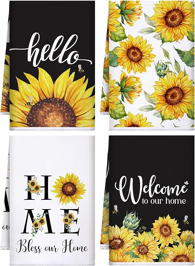 Bencailor 4 Pcs Sunflower Kitchen Towels Welcome to Our Home Hand Dish Towels
