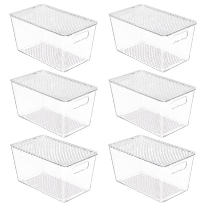 Vtopmart 6 Pack Clear Stackable Storage Bins with Lids, Large Plastic Containers with Handle for Pantry Organizer and Storage,Perfect for Bathroom,Cabinet,Kitchen,Fridge,Closet Organization