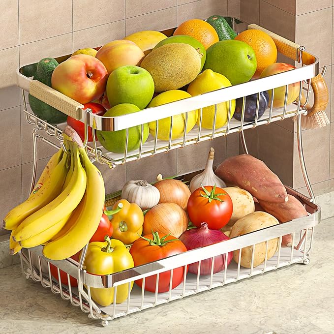 2 Tier Large Fruit Basket for Kitchen Counter
