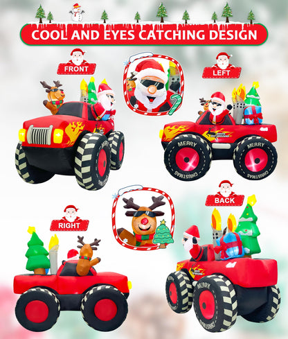 EAONE 7FT Christmas Inflatable Outdoor Decoration, Inflatable Santa Claus & Reindeer on Monster Truck, Blow Up Yard Decorations LED Lighted for Yard, Garden, Lawn, Home Xmas Holiday Decor
