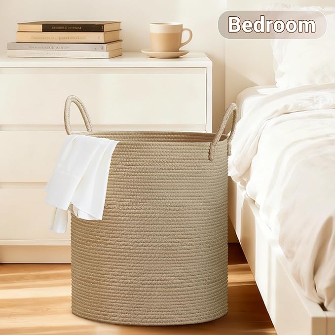 Tall Laundry Basket with Handles, 88L Portable Dirty Clothes Hamper, Boho