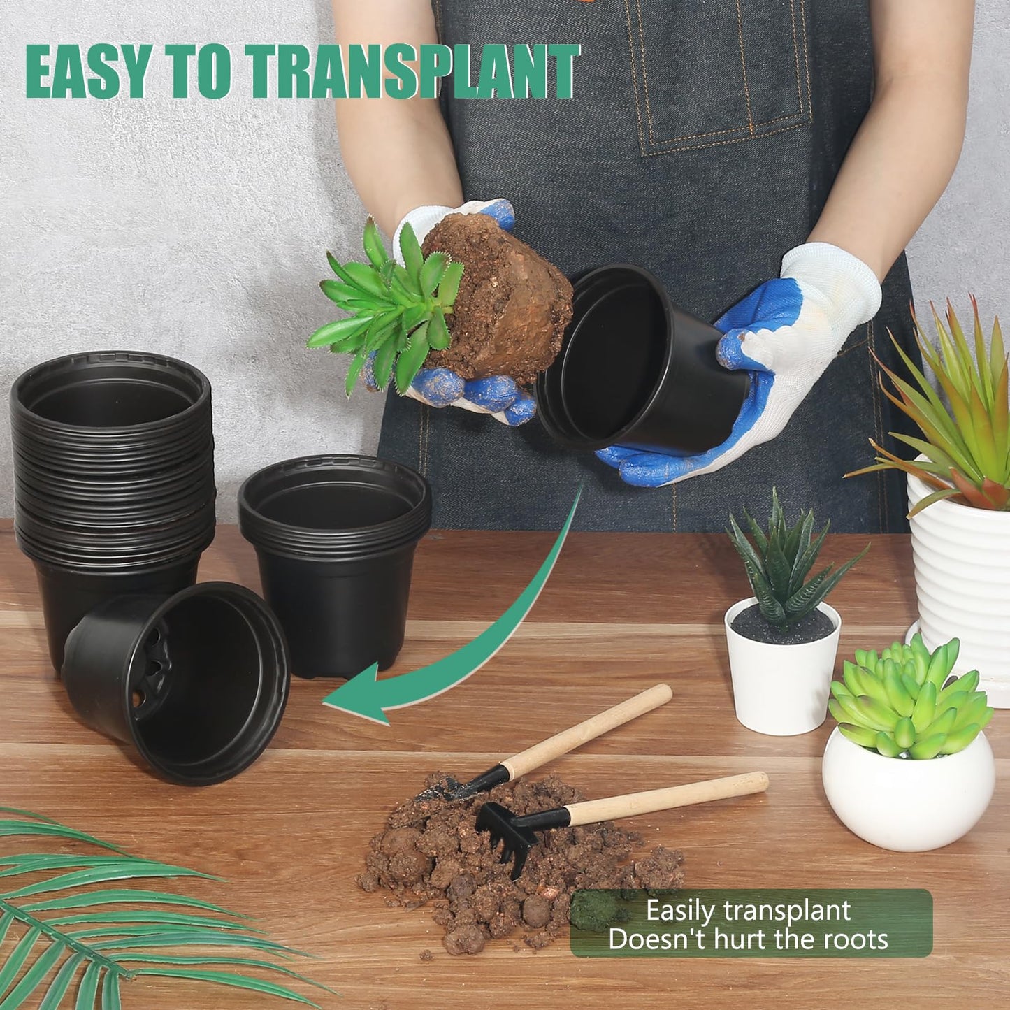 DUNPUTE 120 Pack 4 Inch Nursery Pots for Plants, Plastic Seeds Starter Pots with Drainage Holes, Small Plastic Plant Pots for Succulents Seedling Cutting Transplanting