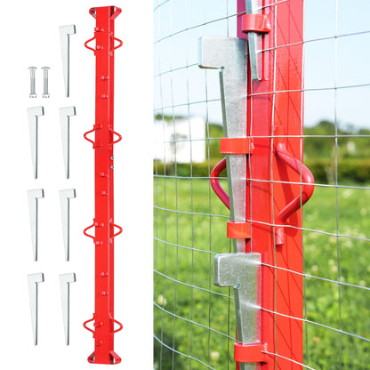 AOPEC 6ft Woven Wire Fence Stretcher Bar with 7 Wedges, Heavy-Duty Carbon Steel Fence Stretcher Tool Wire Puller, Red Anti-Corrosion Coating, 6.67ft Length, Ideal for Farms, Ranches & Outdoor Fencing