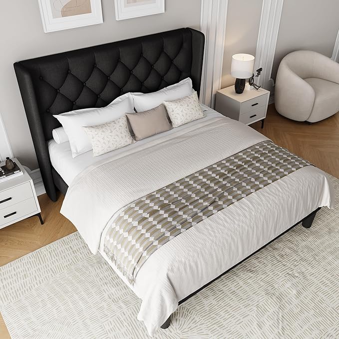Einhomn Black Queen Size Platform Bed Frame