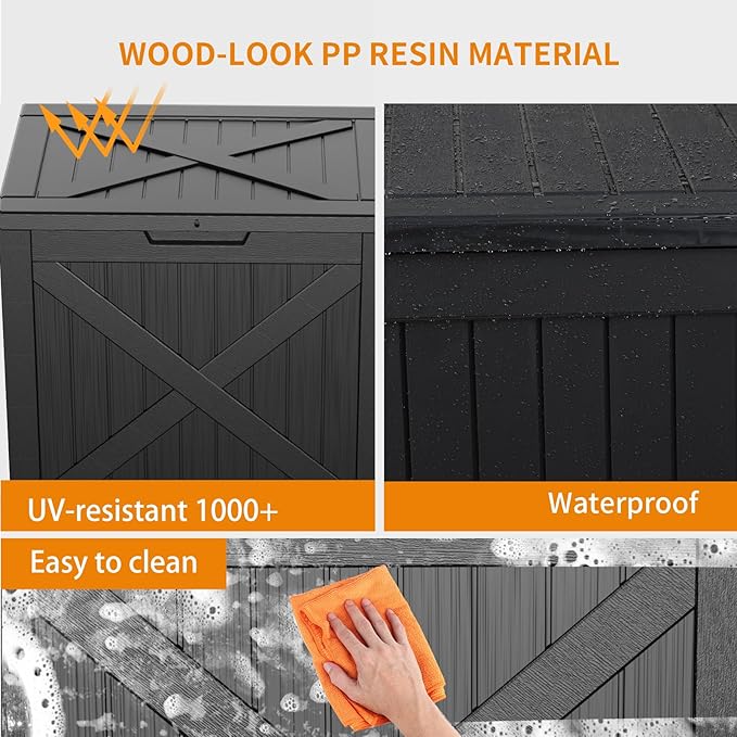 32 Gallon X Patten Outdoor Storage Box Weather Resistant UV Protection Waterproof Resin Deck Box for Garden, Patio, Porch, Delivery(Black-X)