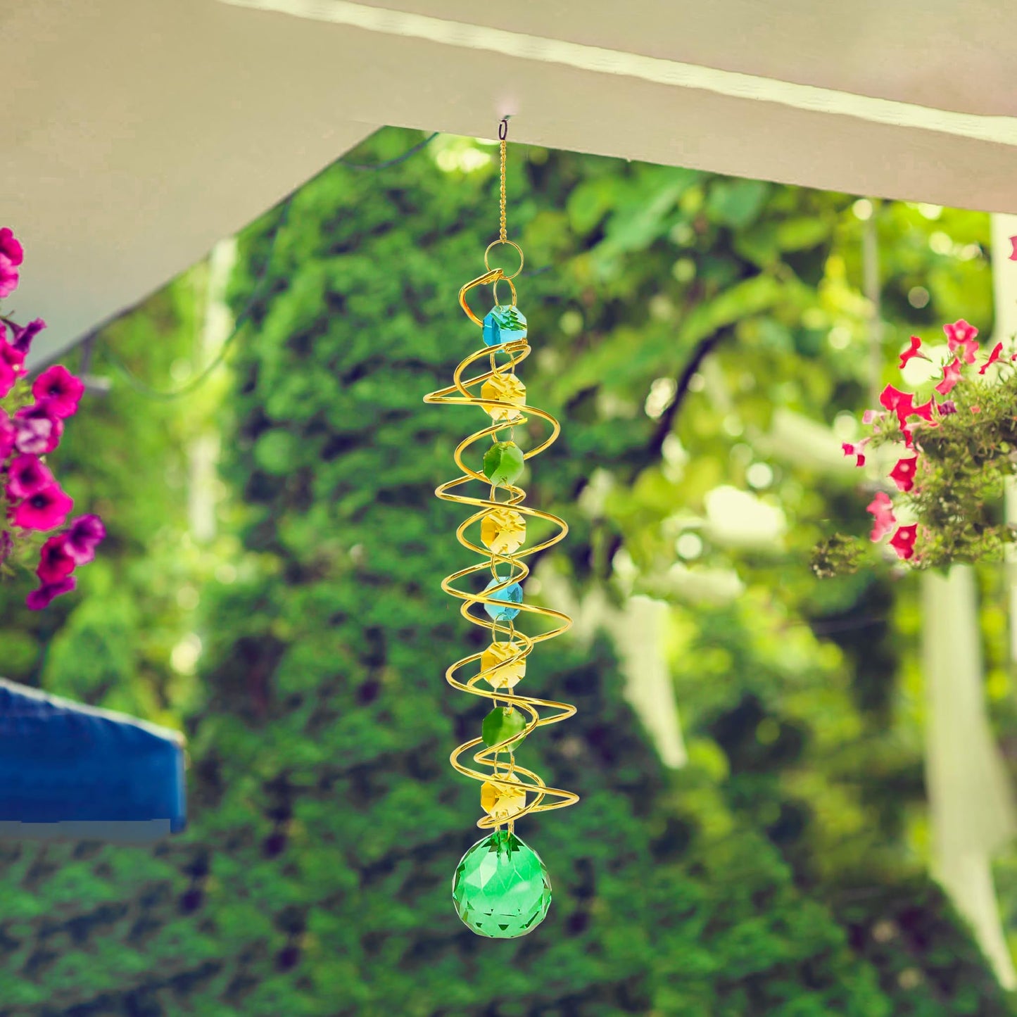 5 Pcs Wind Spinner Tail Gazing Ball Spiral 9'' for Indoor Outdoor Hanging Decor, Rainbow Maker Crystal Chime Sun Catcher w Seven Chakra Beads and Hook Decorative for Window Home Garden Birthday Gift