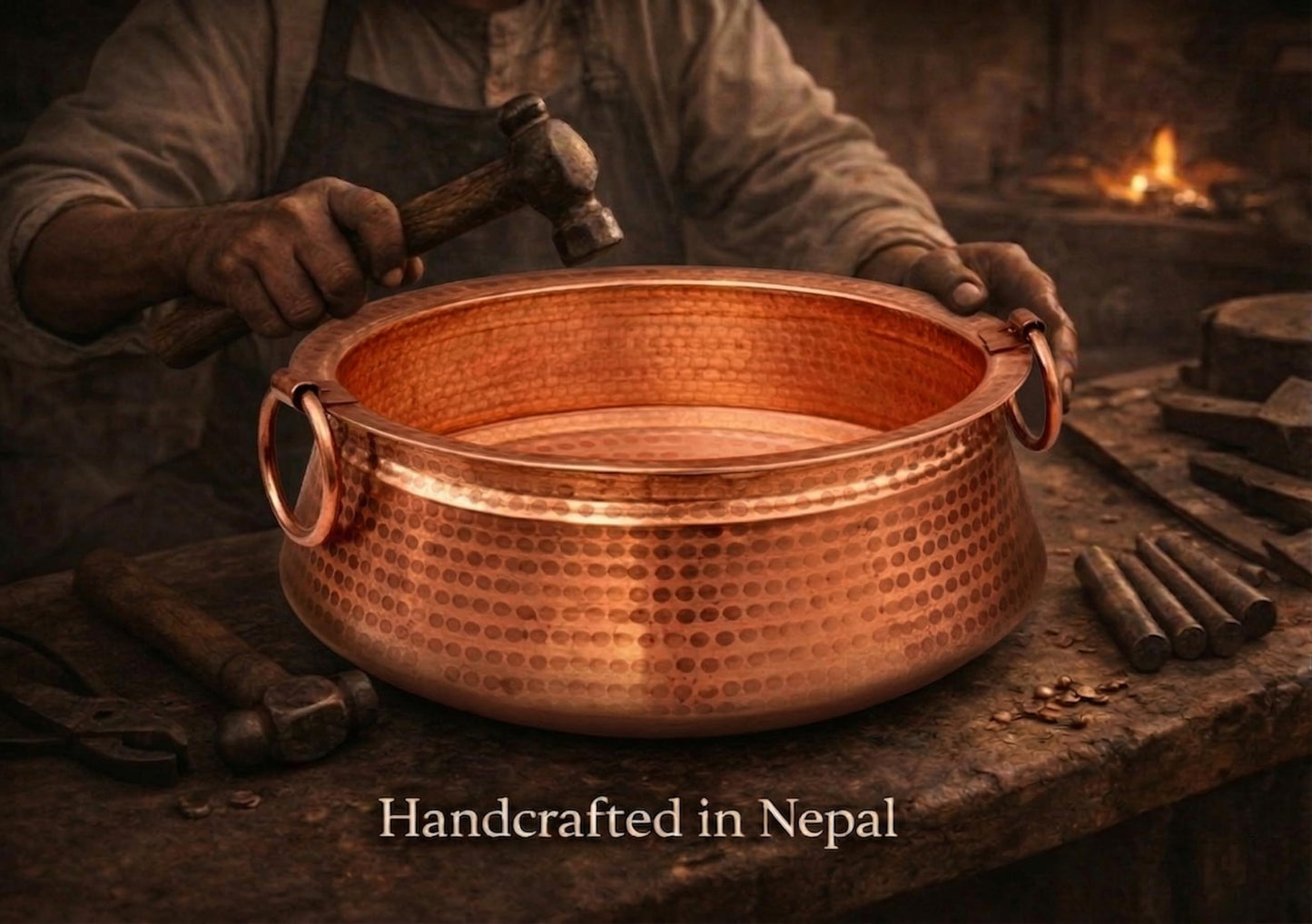 Himalayan Craft Pure Copper Foot Spa Bowl 11-12 Inch Handmade Nepali Khadkulo, Hammered Copper Pedicure Basin for Foot Soak, Relaxation & Wellness, Small to Medium Feet
