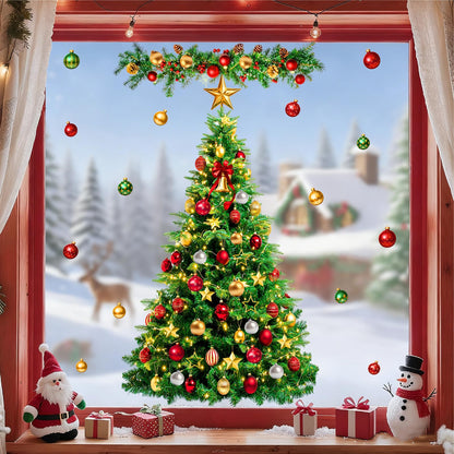 Large Christmas Tree Wall Decals Peel and Stick Merry Christmas Ornament Wall Stickers Removable Winter Tree Decals Xmas Trees Stickers Xmas Holiday Window Sticker for Party Decoration