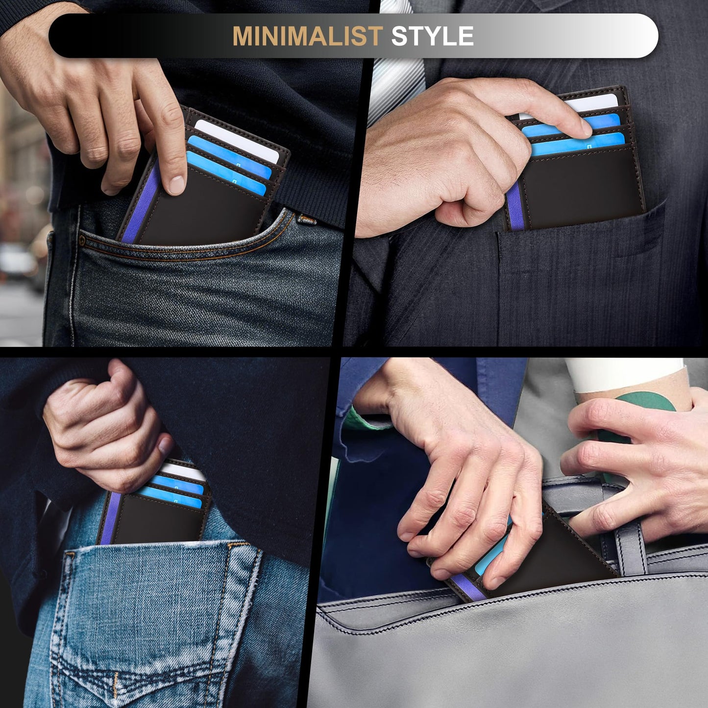 Travelambo Slim Wallet Front Pocket Minimalist Leather RFID Blocking Medium Size