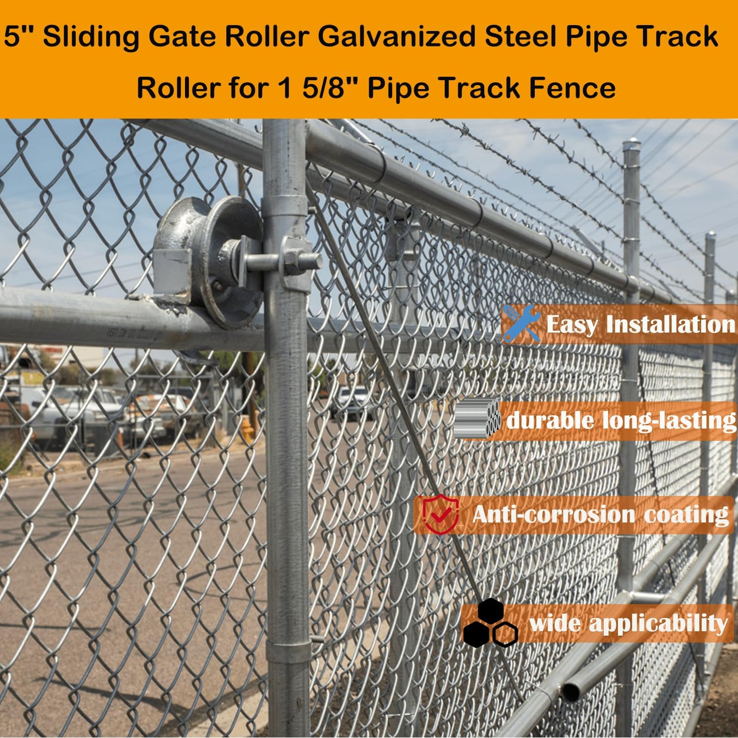 Sliding Gate Rollers 5" Steel Pipe Track Roller Galvanized for 1 5/8" Pipe Track (Pack of 2)