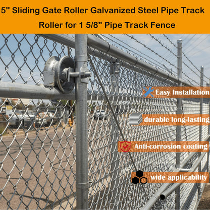 Sliding Gate Rollers 5" Steel Pipe Track Roller Galvanized for 1 5/8" Pipe Track (Pack of 2)