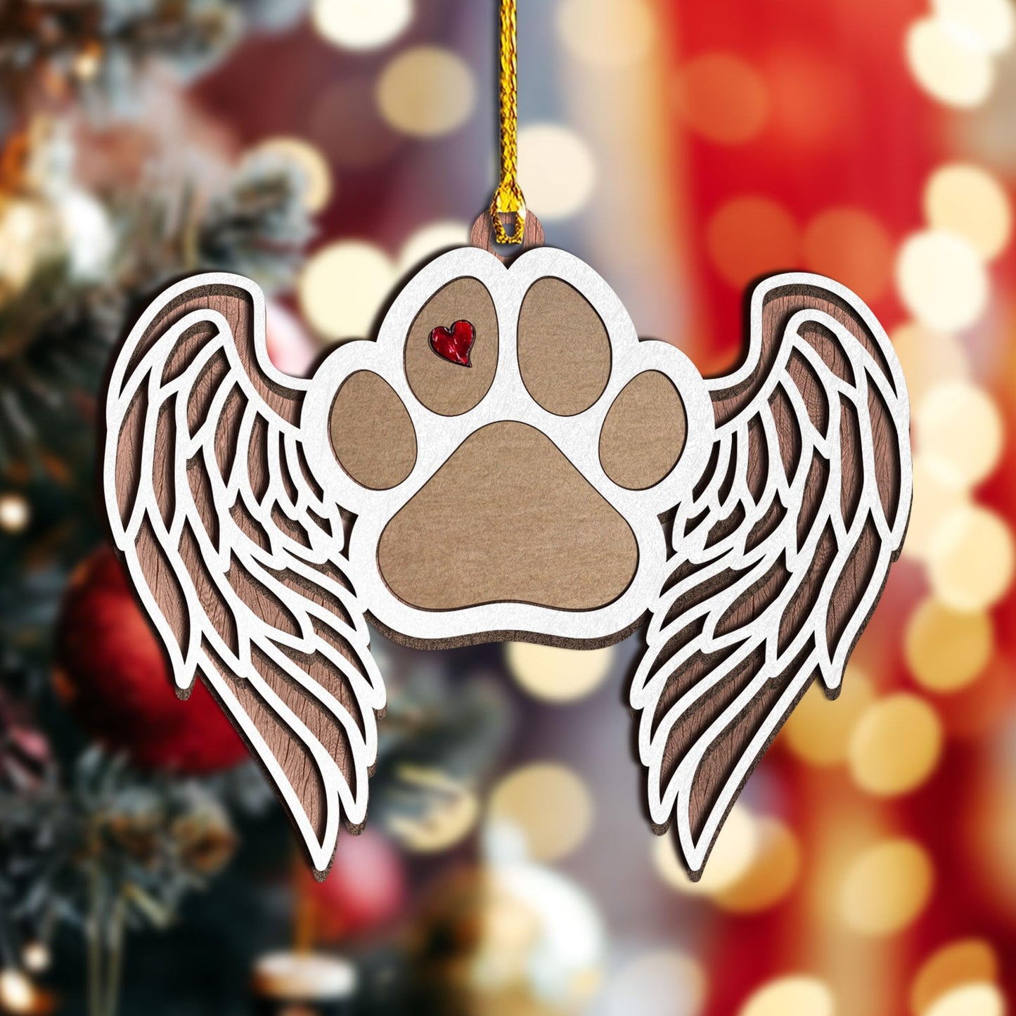 Personalized Dog Memorial Ornament - Angel Wings Pet Paw Print Decoration - Personalize with Your Dog's Name Or Message Using a Marker (Marker not Included)