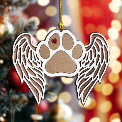 Personalized Dog Memorial Ornament - Angel Wings Pet Paw Print Decoration - Personalize with Your Dog's Name Or Message Using a Marker (Marker not Included)