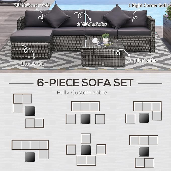 Outsunny 6 Piece Patio Furniture Set Outdoor Wicker Conversation Set All