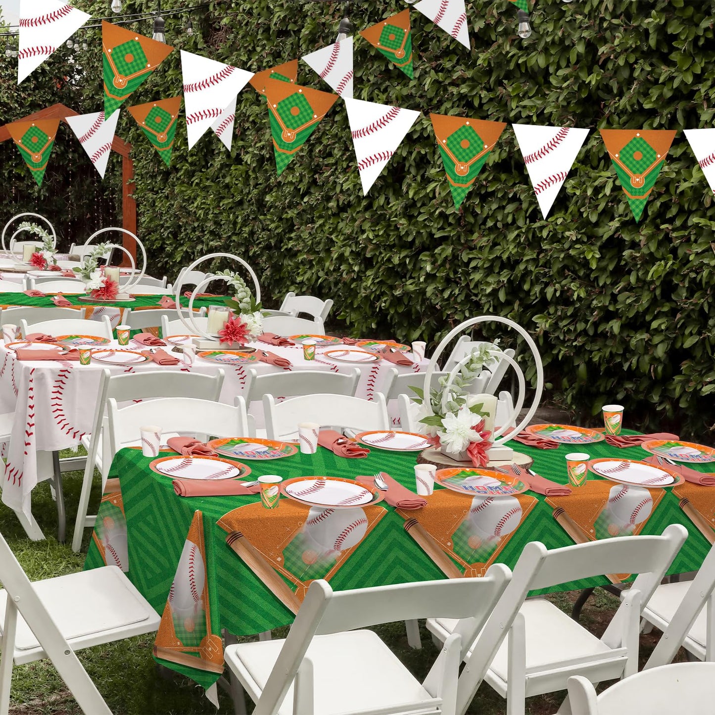 Baseball Party Supplies Kit for 24 - Complete with Dinner & Dessert Plates, Napkins, Cups, Banner & Tablecloth Baseball Birthday & Gameday Celebrations，Baseball Party Decorations & Favors