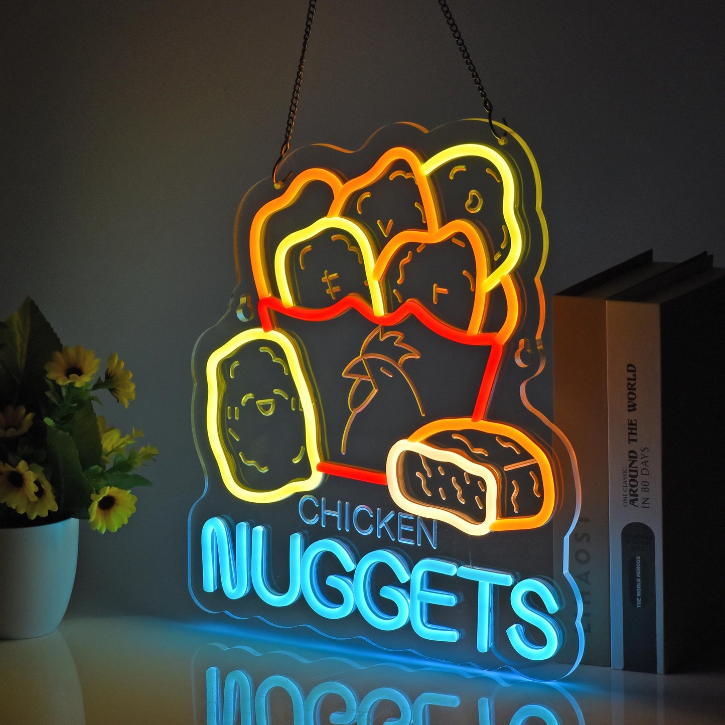 JOMOBUTY Chicken Nuggets Neon Sign, Neon Lights Hanging Wall Art Decoration for Business Restaurant Shop Store House Bar Cafe Party Home Decor, USB Powered Ultra Bright Dimmable,14.57×12.6inches