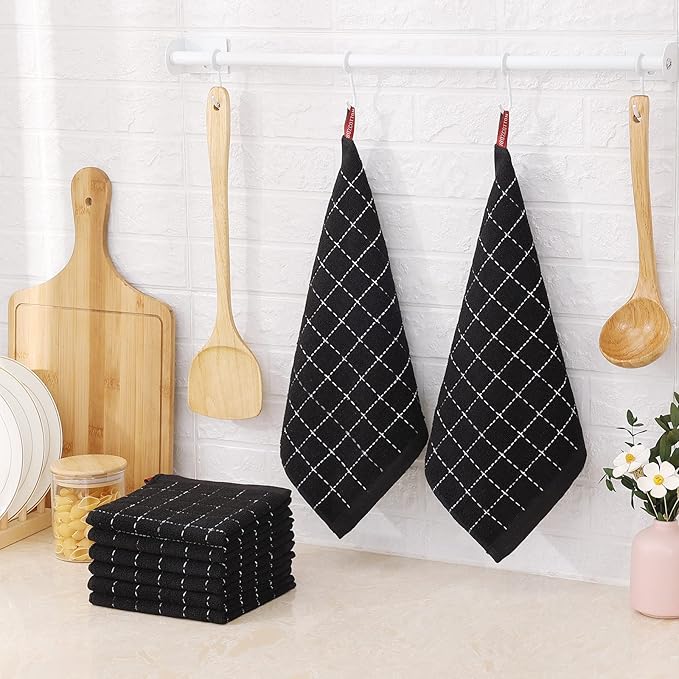 Mordimy 100% Cotton Terry Cloth Dish Cloths, Soft and Absorbent Checkered Dish