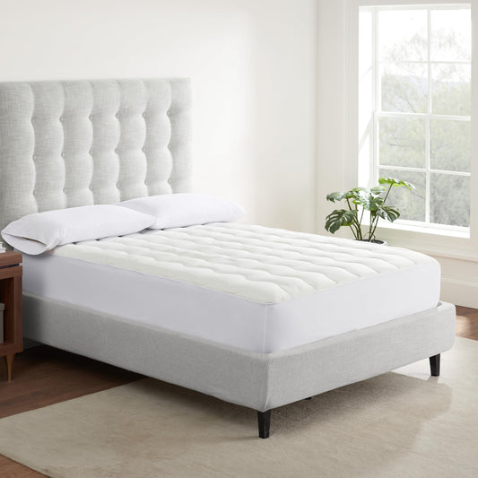 Serta Air Dry Extra Comfort Performance Fabric Quilted Mattress Pad, Cooling and Breathable Mattress Cover, Moisture Wicking Protection with 15" Deep Pocket, Full, White