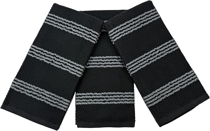 Serafina Home Black Kitchen Hand Dish Towels: Oversized 18" x 28", 100% Cotton