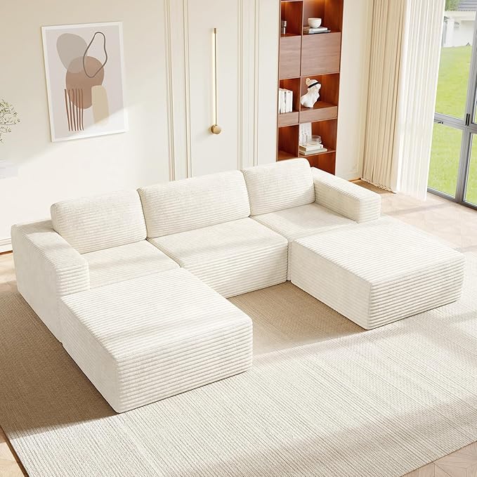 Vesgantti 119" Oversized U-Shaped Modular Sectional Sofa, Corduroy Cloud Couch
