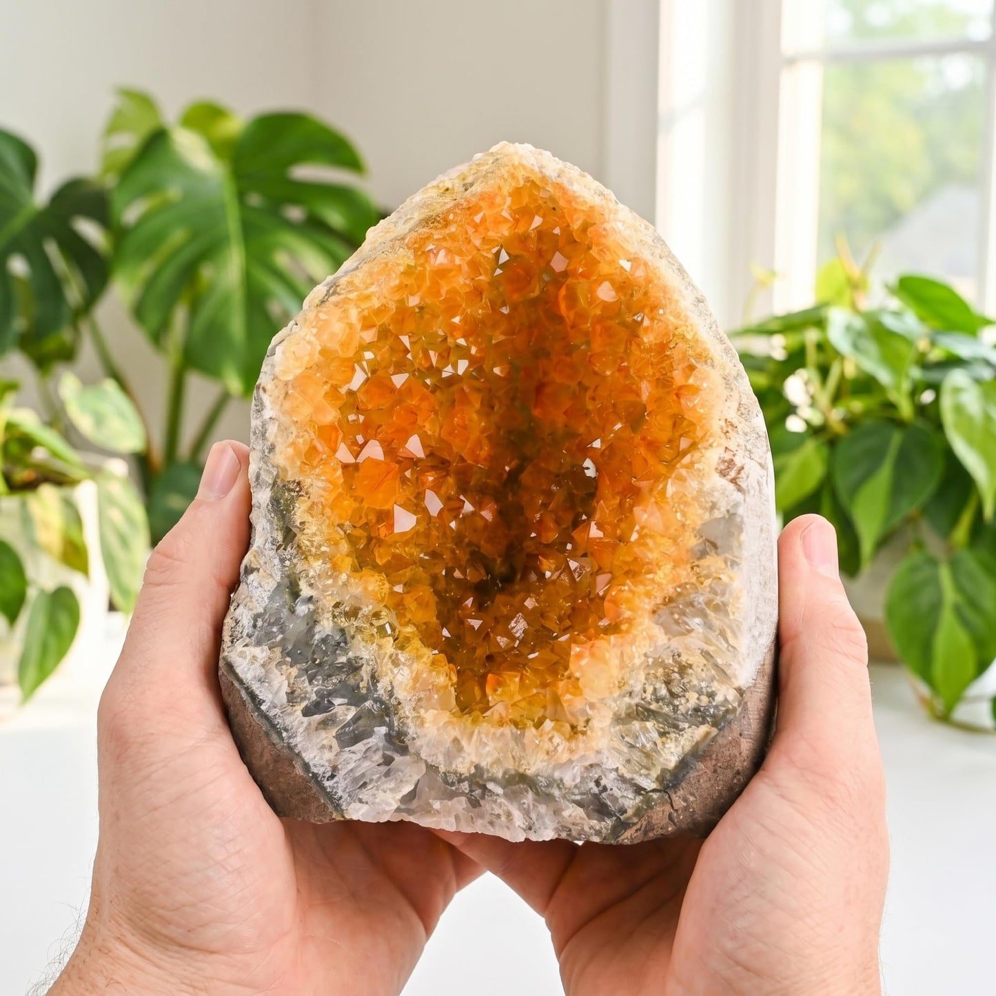 CrystalHola 1Pc Yellow Geode Crystal Cluster 200-300g (0.44-0.66lb) for Meditation, Home Decoration, Crystal Collecting, Feng Shui Ornaments