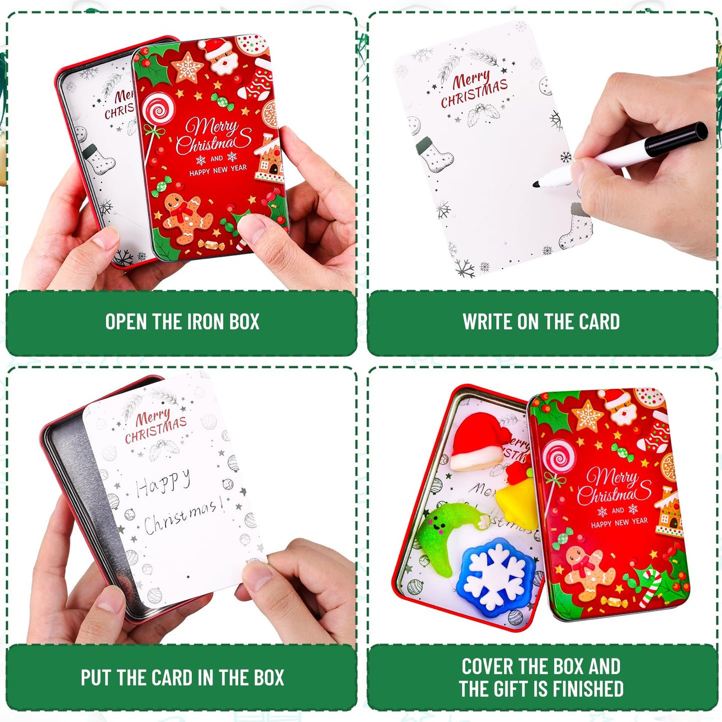 MGparty 24 PCS Christmas Gift Card Tin Boxes with Lids, Small Metal Holiday Gift Card Holders for Candy Cash Jewelry, Bulk Xmas Stocking Stuffers & Christmas Party Favor Gift Set