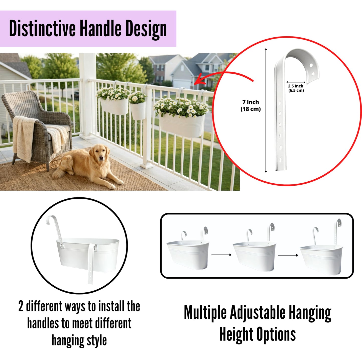 LaLaGreen 11.8 Inch Rail Planter (8-PIECE Combo Set) White Metal Railing Fence Hanging Planters for Outdoor Plants, Modern Balcony Gardening for Apartment Garden Style Iron Patio Flower Pots Deck