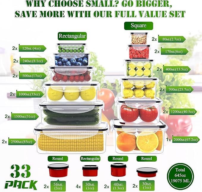 RockBerry 66 Pcs Large Food Storage Containers