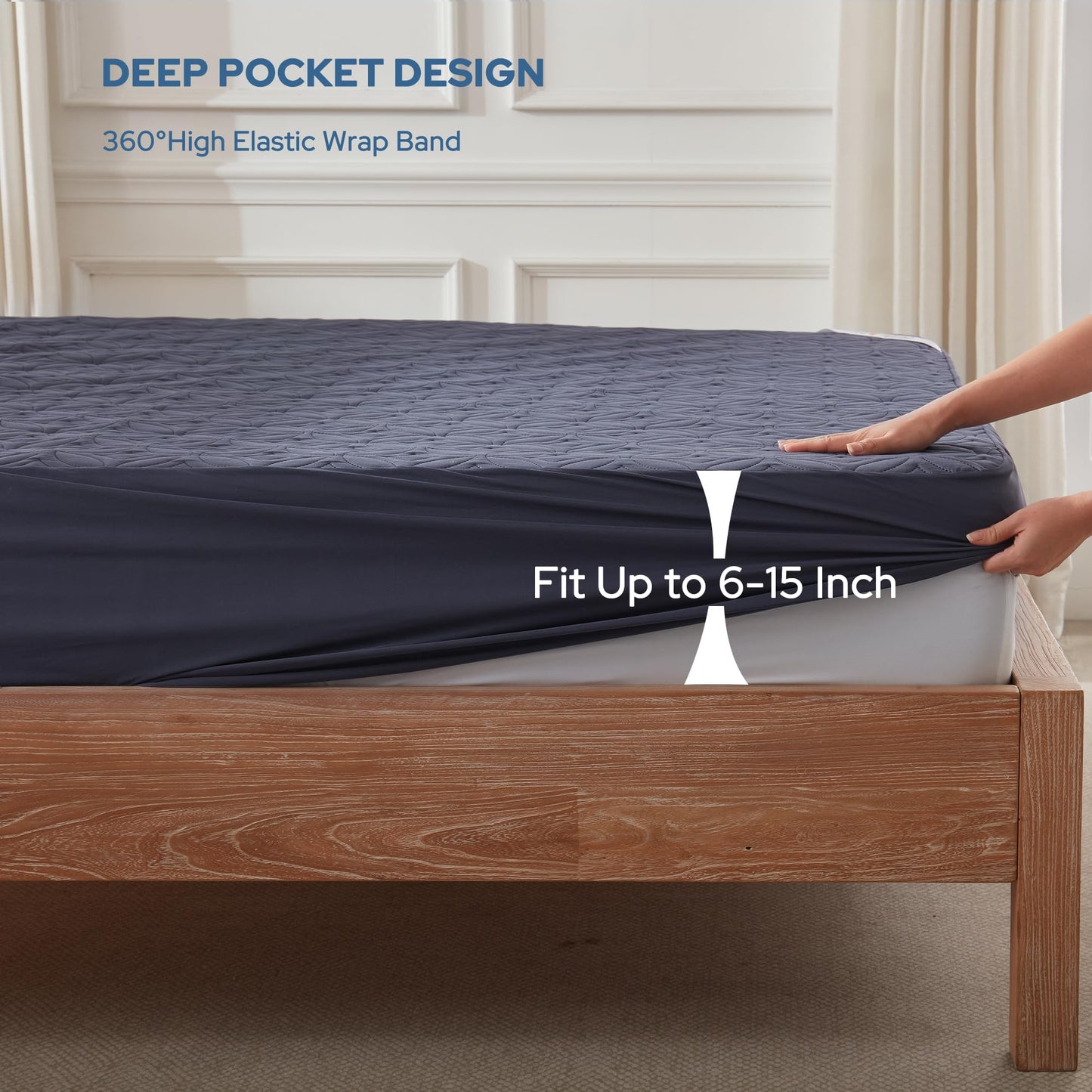 BEDLORE Waterproof Mattress Protector, Twin XL Size Mattress Pad with Deep Pocket 6"-15" Depth, Soft Dirt-Proof Double Bed Mattress Cover for Bedroom, College Dorm, Hotel (Navy Blue)