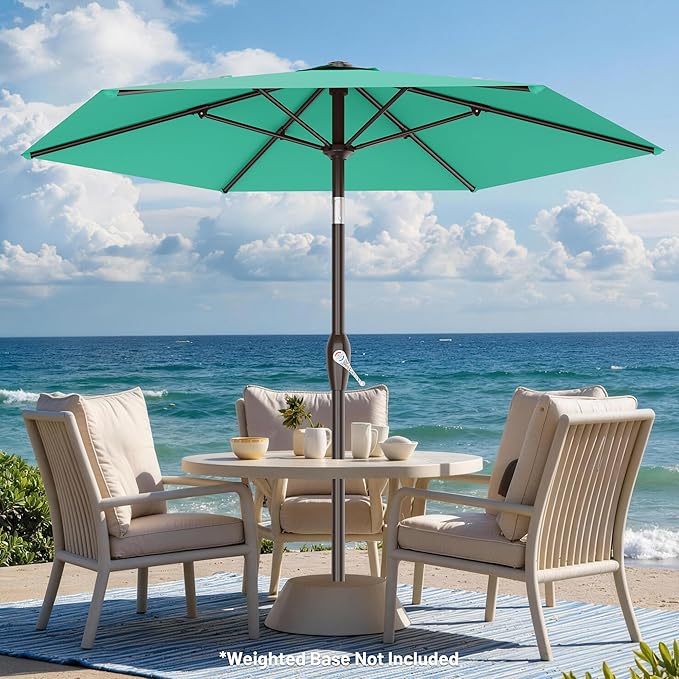 AreShark 7.5FT Patio Umbrella Table Market Umbrella with 6 Sturdy Ribs, Button Tilt/Crank Heavy-Duty Round Outdoor Umbrellas for Garden, Deck, Backyard,and Pool, Aruba Blue