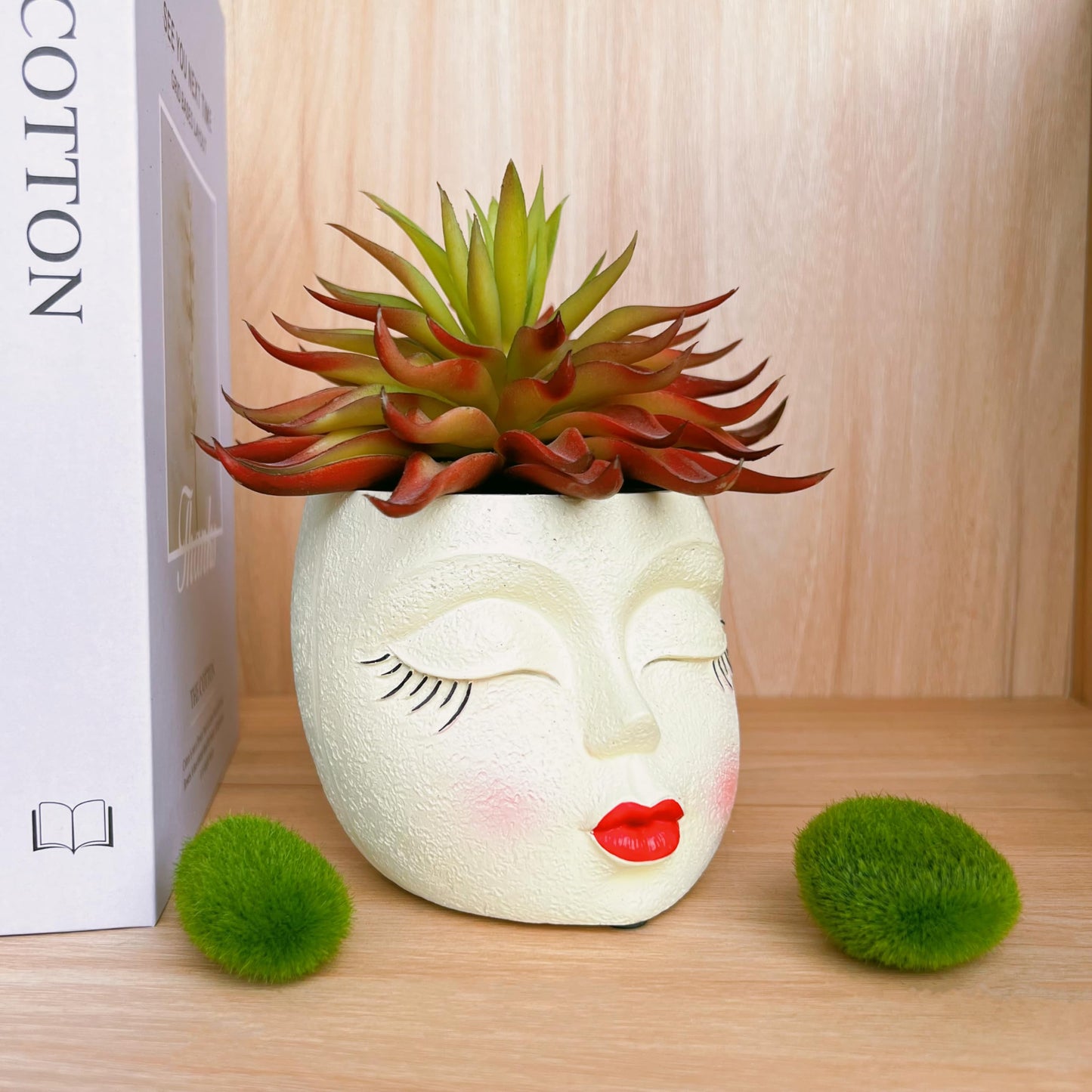 EylbKey Girl Face Flower Pot Small Lady Head Planter Funny Flower Pot for Cactus Lovely Resin Head Face Planter with Anti-Friction Pads Pale Yellow 1Pack
