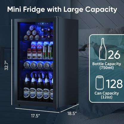 Tehanld Beverage Fridge, 130 Can Mini Fridge With Glass Door, Beverage Cooler Refrigerator, Wine Drink Beer Cooler, Adjustable Shelves & Digital Temperature Display
