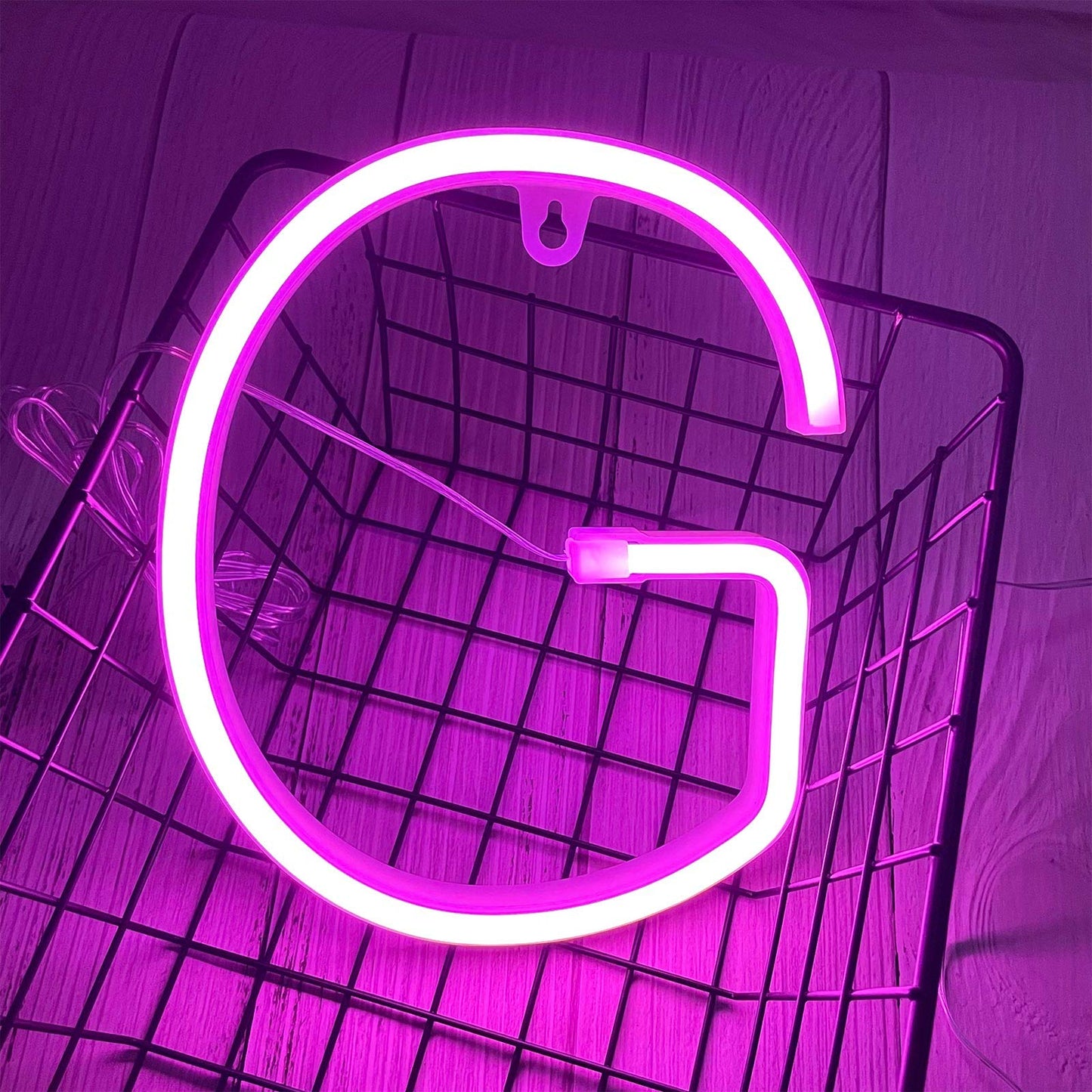 ENUOLI Pink LED Neon Letter Light, USB Batteries Operated Letter Sign for Night Light Lamp Words for Valentines Day, Home, Indoor Wall Decor (G)