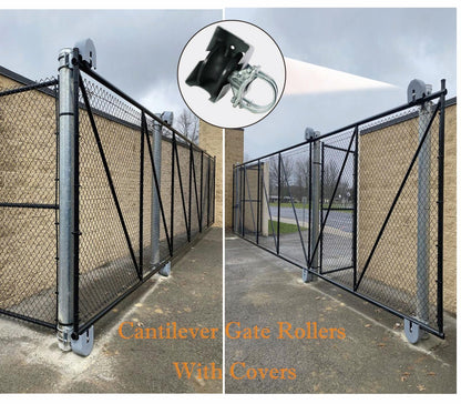Cantilever Gate Rollers, Nylon Sliding Gate Rollers with Covers for 4" Round Post, 2-3/8" or 2-1/2" for Chain Link Fence Gate Frame, Slide Gate Rollers- Pack of 1