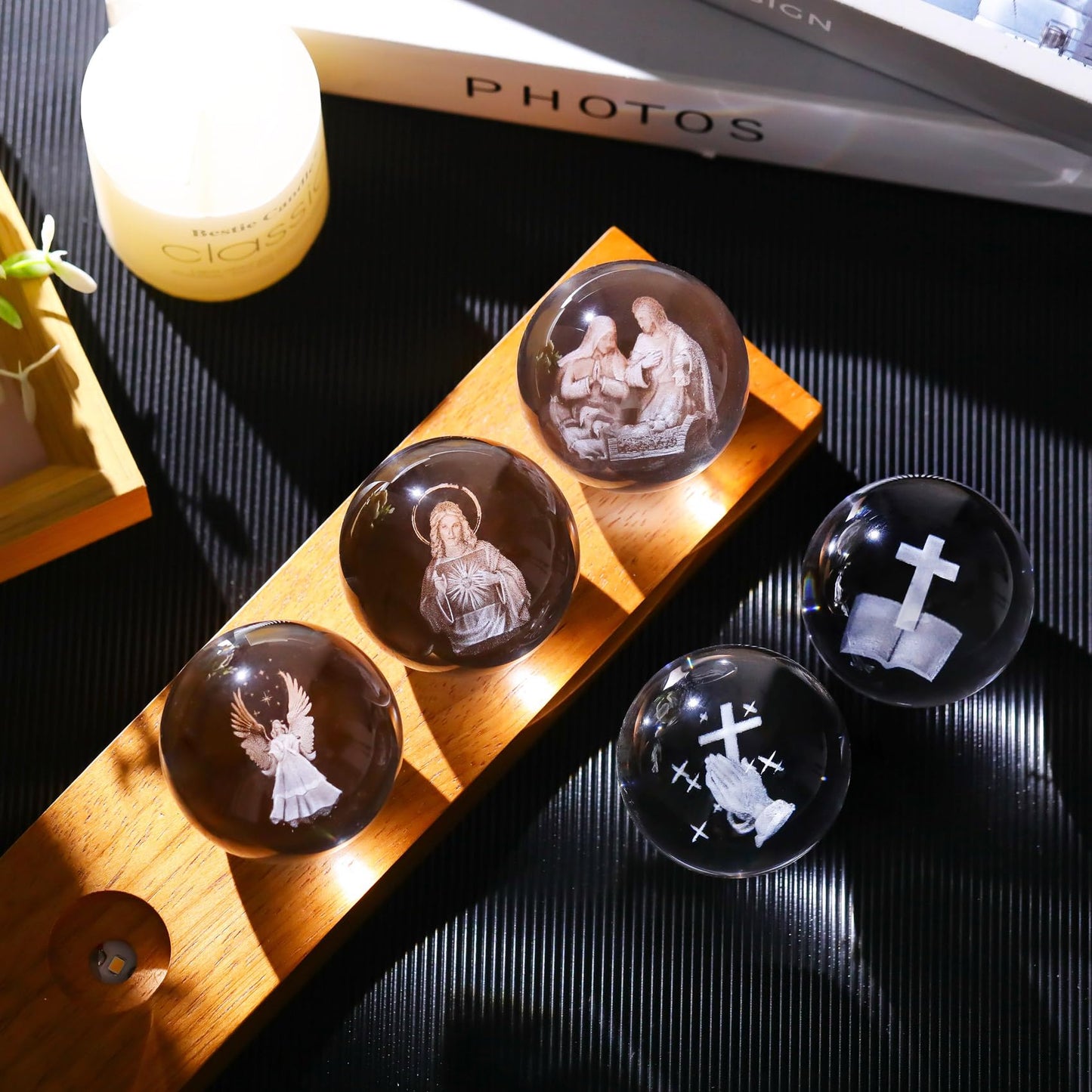 YWHL Laser Engraved 3D Religious Christian Crystal Ball Gift for Women Men