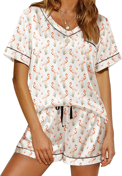 Ekouaer Silk Pajama for Women Short Sleeve Satin Pj Set Two Piece Soft Sleepwear Loungewear, S-XXL