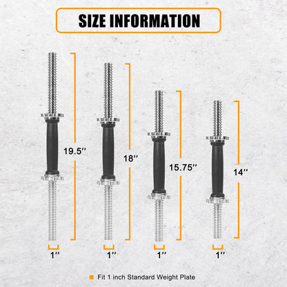 Threaded Dumbbell Rubber Handles 1 Inch Pair, 14" Adjustable Dumbbell Bar Handles, Fits Standard Weight Plates with 1” Diameter, for Gym Workouts, Exercise, Weightlifting, Sold in Pair