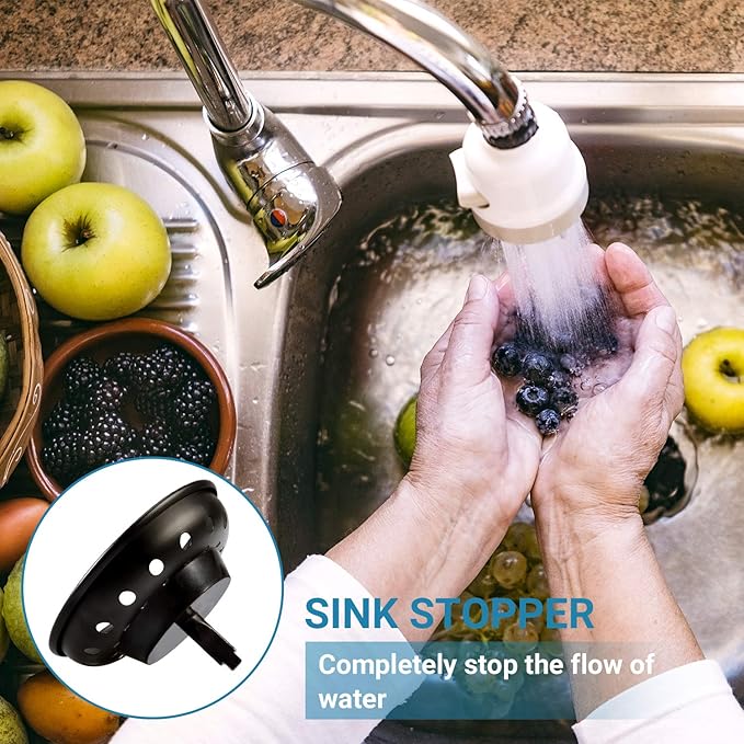 KONE Black Sink Basket Strainer Drain Stopper, 2 Pack Stainless Steel Matte