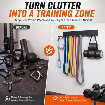 Chumia Gym Rack Organizer Wall Mounted Heavy Duty Fitness Equipment Storage Rack for Resistance Bands, Jump Ropes, Lifting Belts, Barbell, Space Saving Garage Home Gym Exercise Accessories Hanger