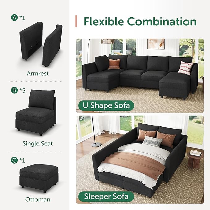 HONBAY Modular Sectional Sofa L Shaped Sectional Couch