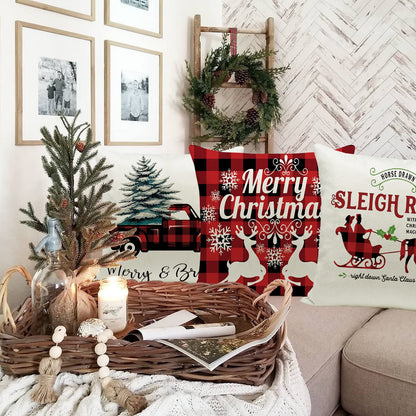 Hlonon Christmas Pillow Covers 18 x 18 Inches Set of 4 - Xmas Series Cushion Cover Case Pillow Custom Zippered Square Pillowcase