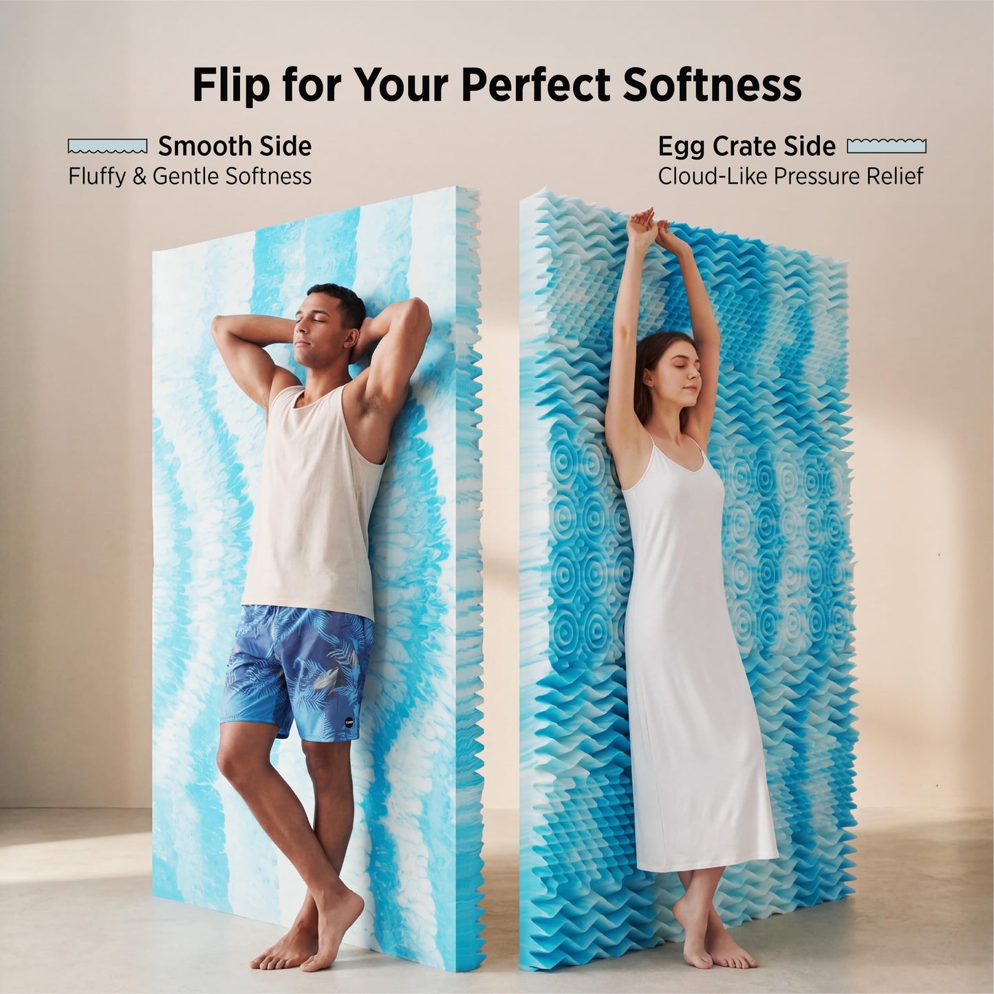 Bedsure 2-in-1 Mattress Topper, 5 Inch Memory Foam Mattress Topper Twin XL, 3 Inch Memory Foam + 2 Inch Viscose Made from Bamboo Mattress Topper Pad, Flippable Memory Foam with Dual Comfort, White
