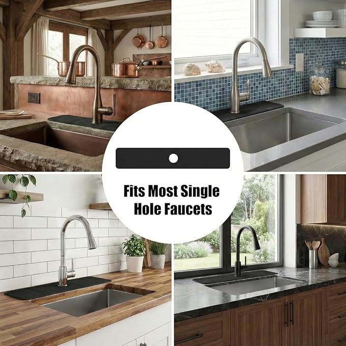 33" Lx5.5 W Long Kitchen Sink Faucet Mat: Customizable Black Splash Guard