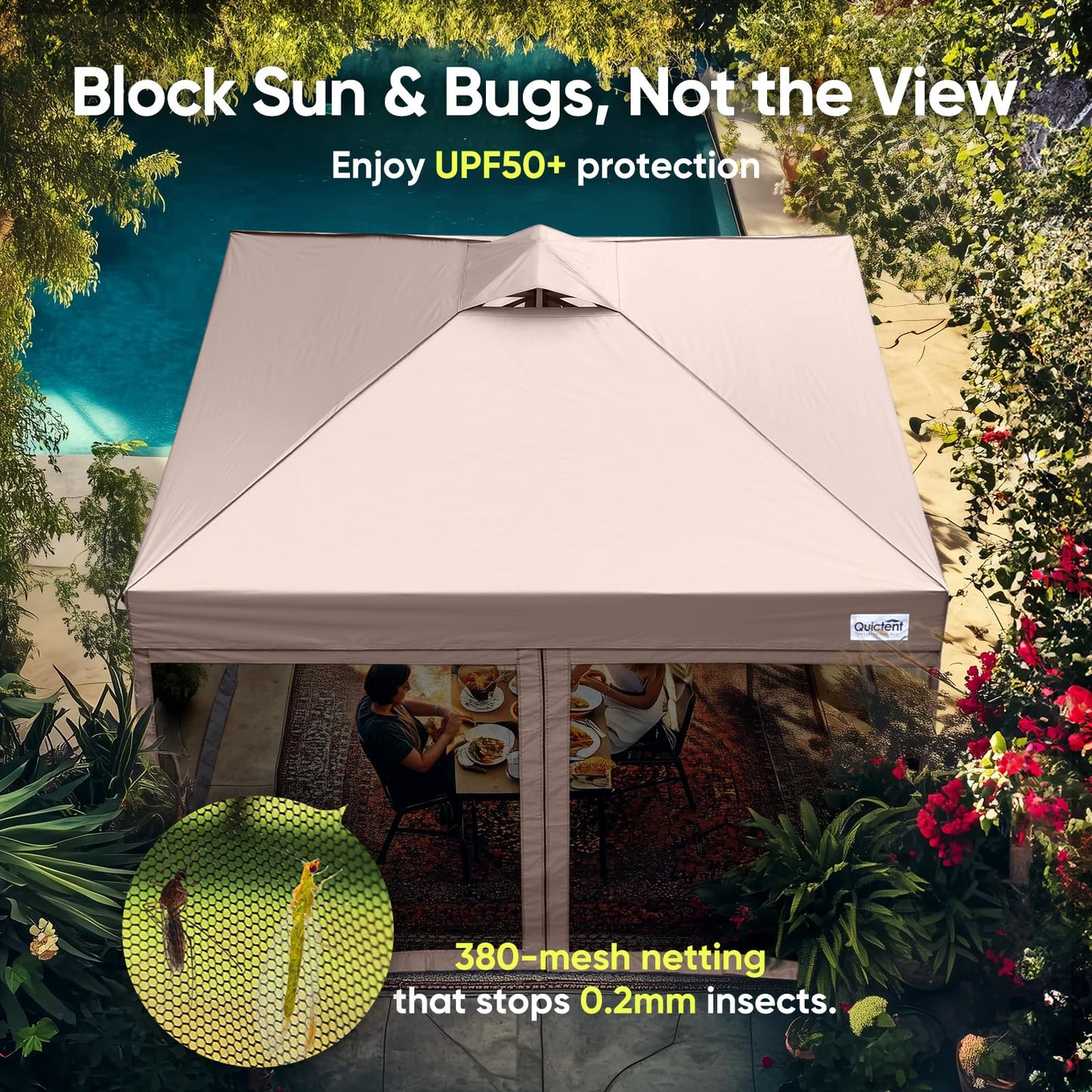 Quictent 10'x10' Pop up Screened Canopy Tent with Mosquito Netting, Portable Easy up Outdoor Screen House Shelter for Patio, Camping and Picnic, Includes Wheeled Carry Bag
