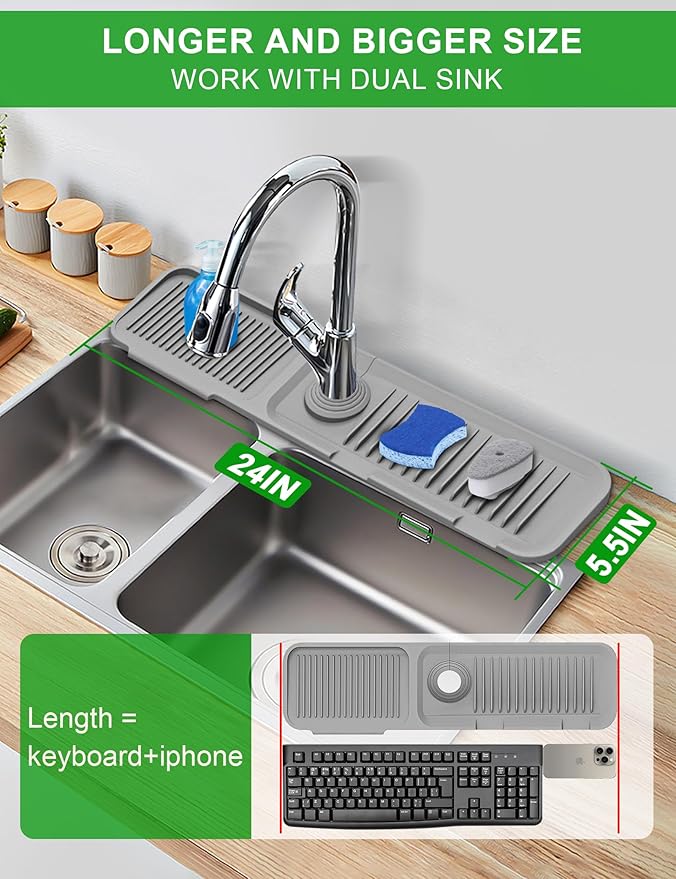 Kitchen Sink Splash Guard, 5°Slope Draining Mat