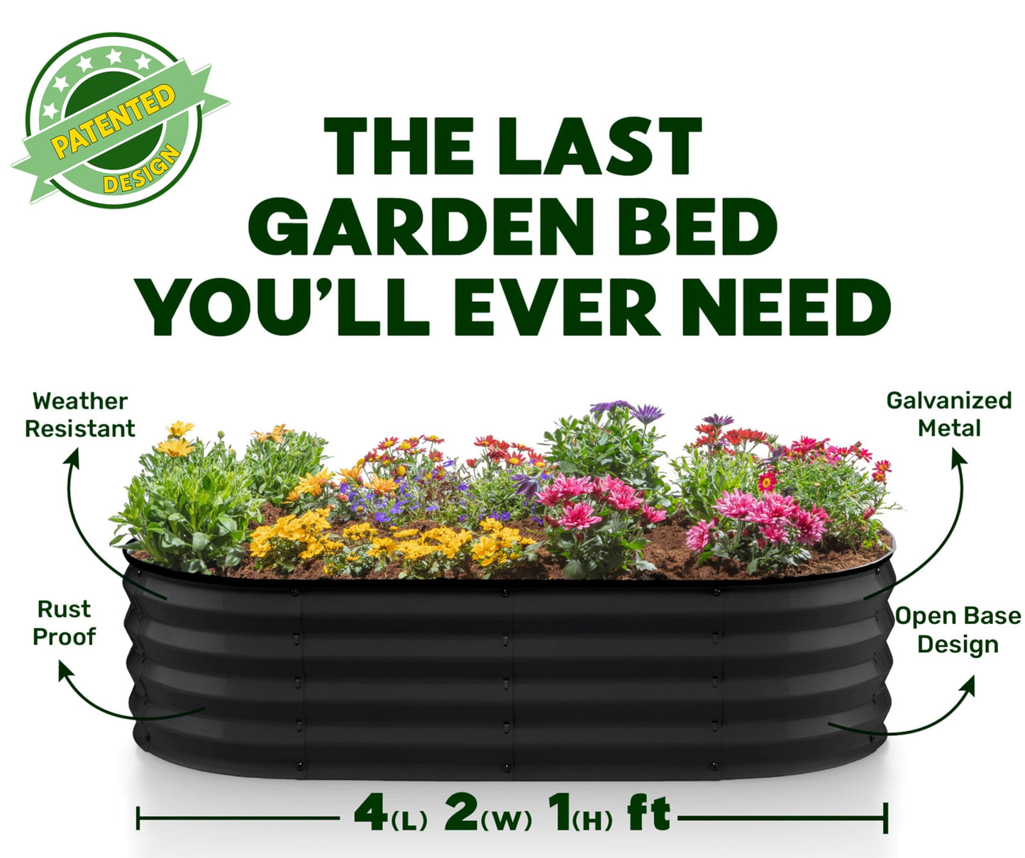 Plant & Plot Galvanized Raised Garden Beds Outdoor // 4×2×1 ft Planter Raised Beds for Gardening, Vegetables, Flowers // Large Metal Garden Box (Black) // Patented Tool-Free Design