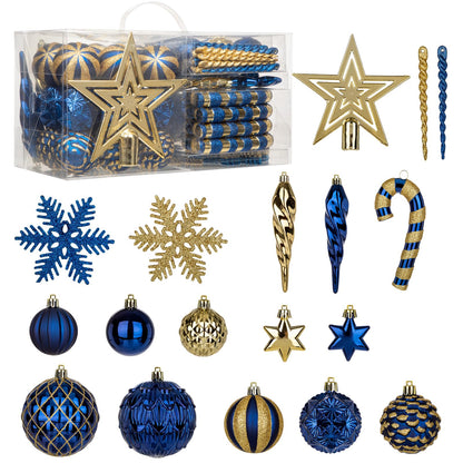 Briful 80ct Blue & Gold Christmas Balls Ornament Set, Plastic Shatterproof Christmas Ornament Balls with Tree Topper Candy Canes Snowflakes for Xmas Tree Wreath Garland Decor