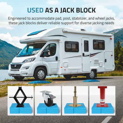 PAULINN RV Leveling Blocks 12 Pack, Heavy Duty Camper Leveling Blocks with 2 Velcro Straps, Interlocking Sturdy RV Blocks for Single & Dual Wheels, Stackable Jack Blocks, Customizable Height, Blue