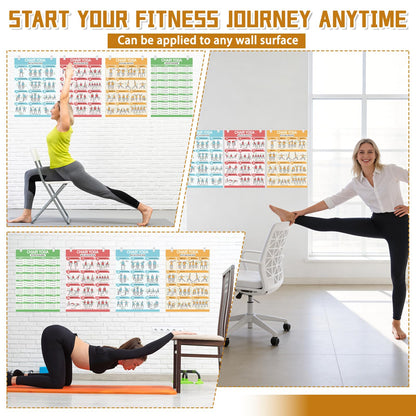 Chair Yoga Poster Set for Seniors & Beginners-3 Illustrated Guides,1 28-Day Challenges, 8 Double-Sided Clips &1 Dry-Erase Marker, 36 Poses Wall Chart Includes Postures, Instructions & Breathing Tips